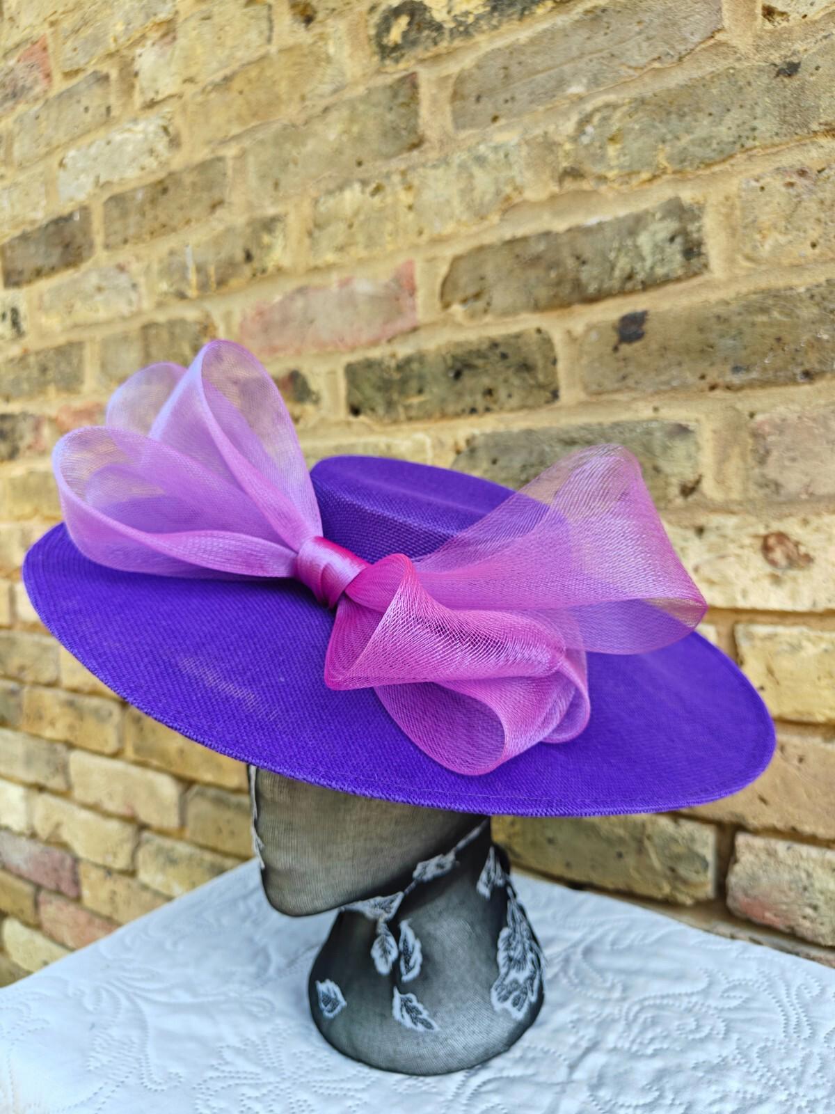 purple large fascinator wedding hat  Kentucky Derby Royal Ascot bow