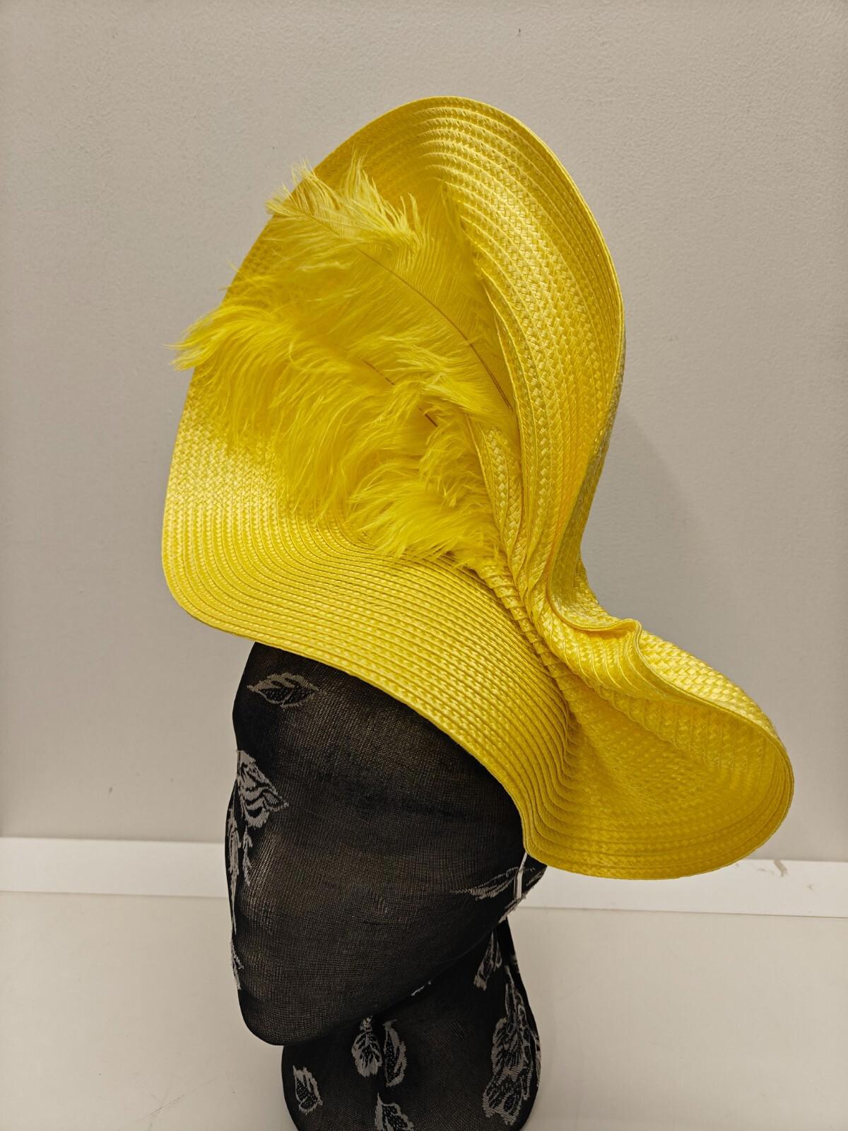 yellow large straw fascinator ostrich feather millinery headband wedding hat