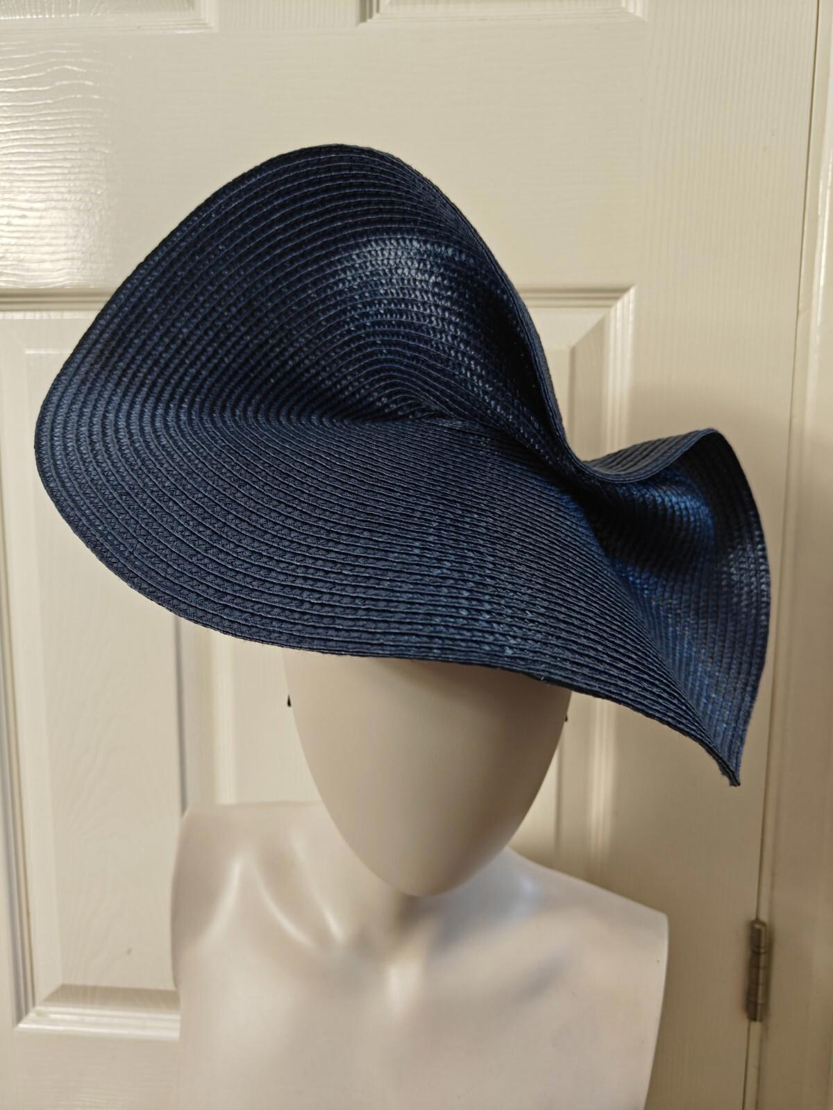 steel dark blue large straw fascinator millinery burlesque headband wedding hat