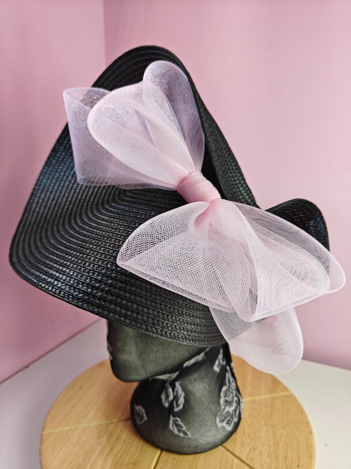 black light pink large straw fascinator wedding hat Kentucky Derby Royal Ascot