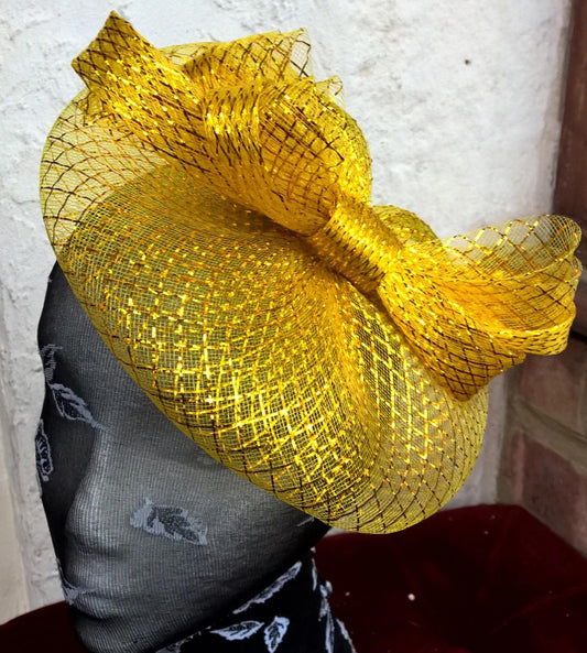 bright gold fascinator millinery burlesque wedding hat ascot race bridal party 1
