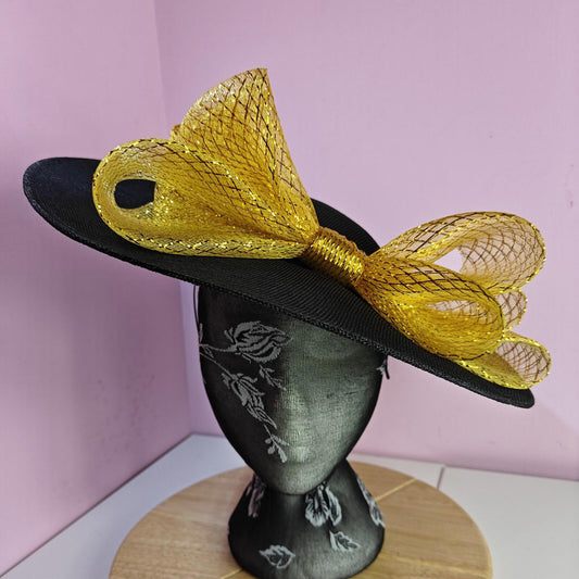 black gold large fascinator wedding hat  Kentucky Derby Royal Ascot bow