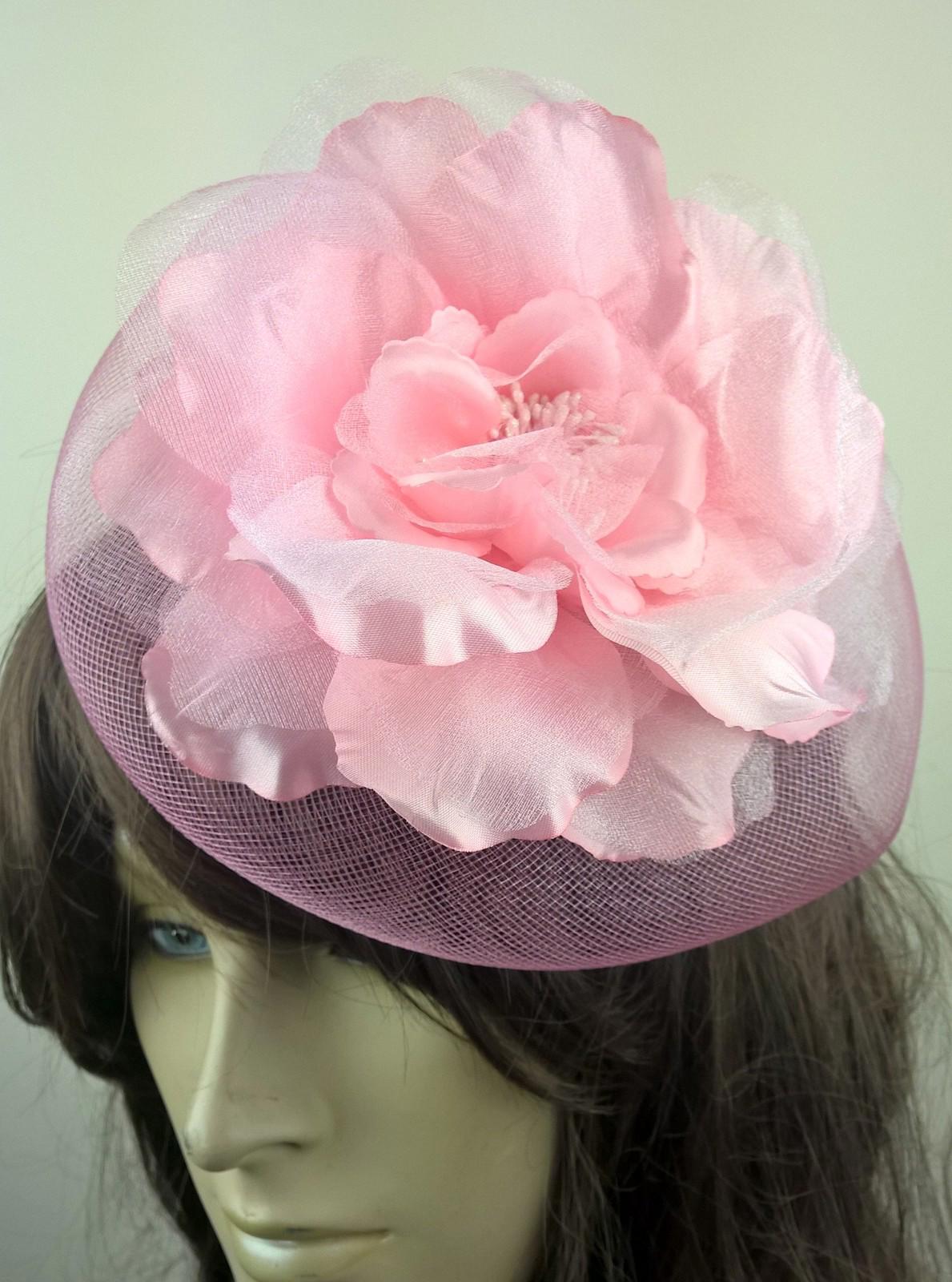 baby pink satin flower fascinator millinery burlesque wedding hat bridal race x