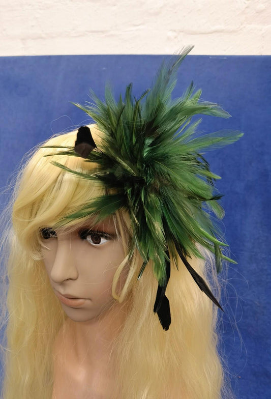 green fascinator millinery feather brooch hair clip wedding ascot