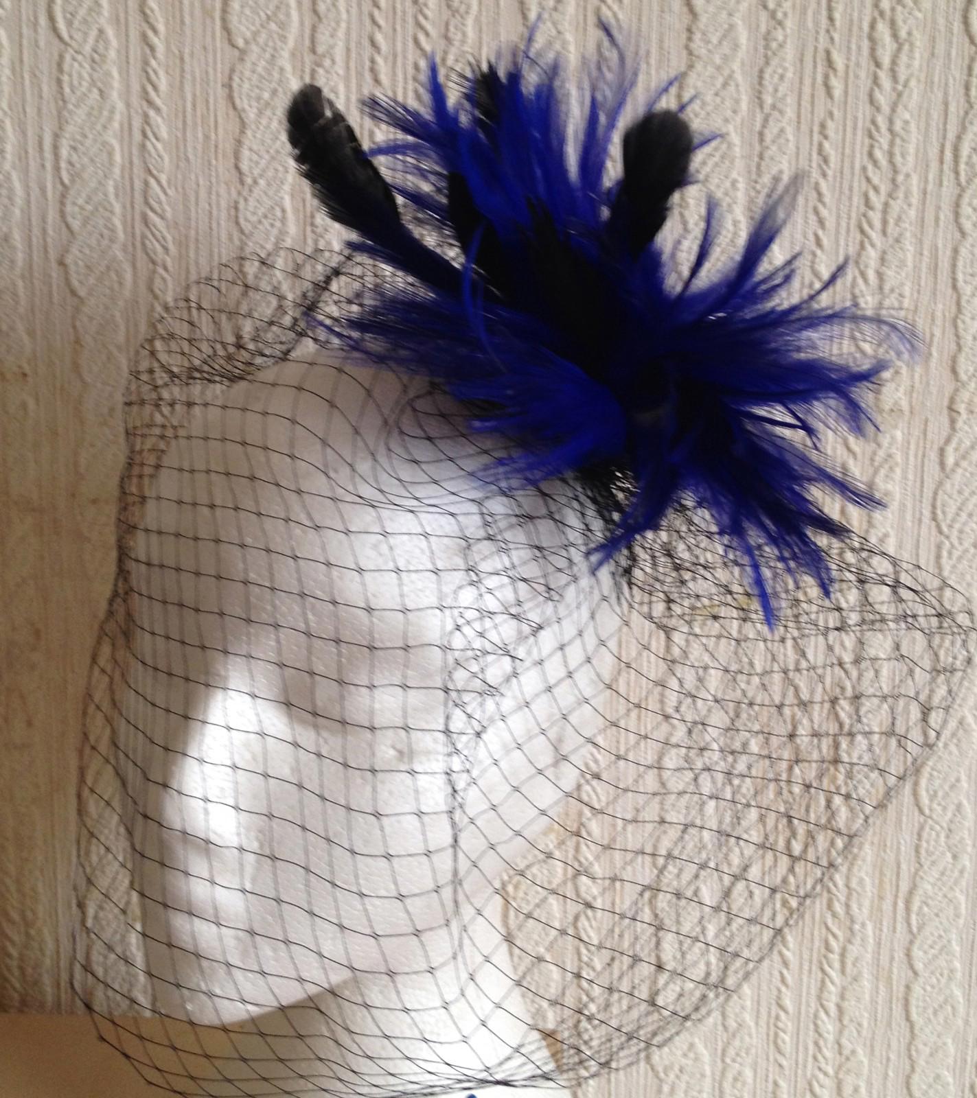 blue feather black veiling fascinator millinery hair clip ascot wedding bridal 1