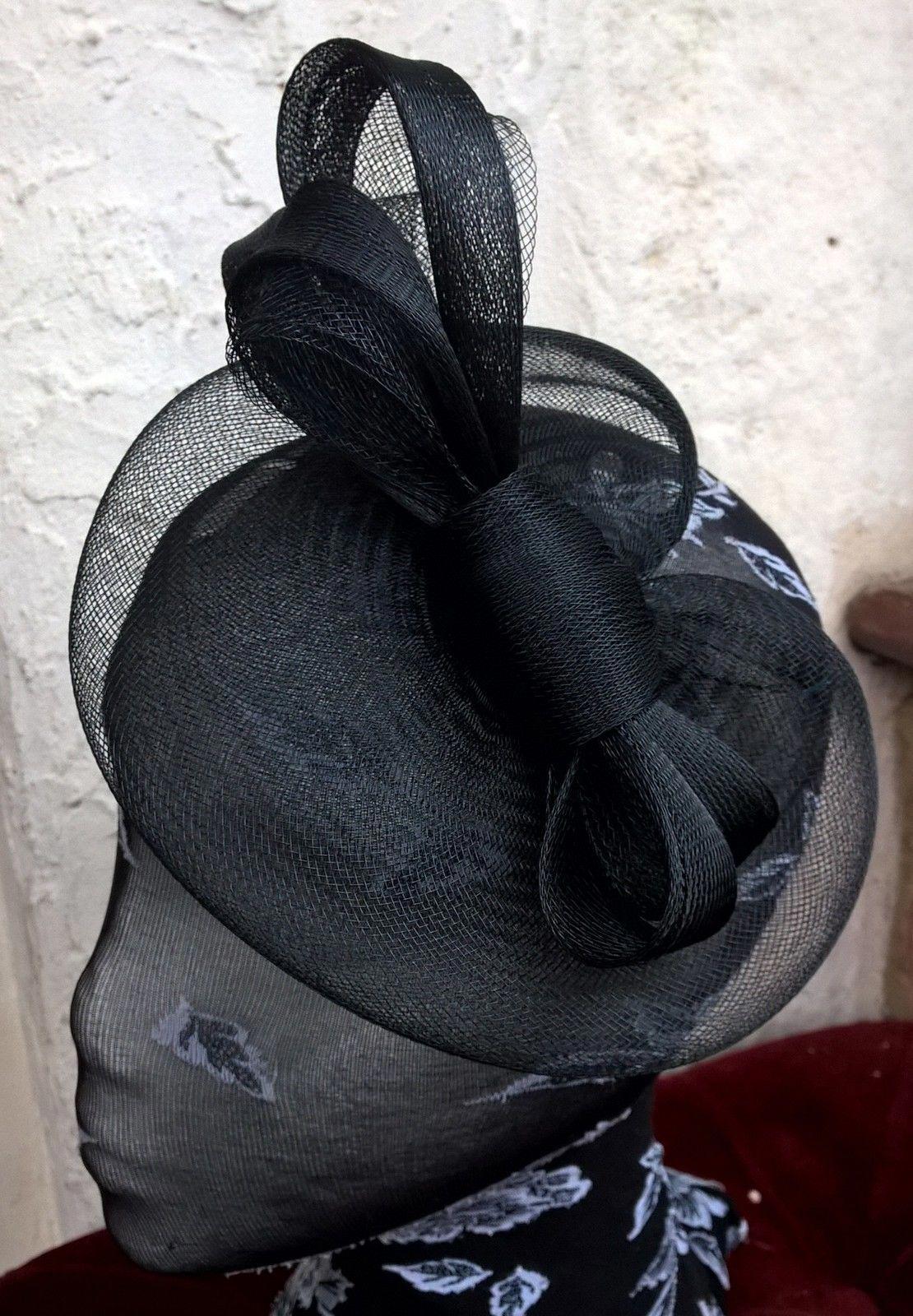 black fascinator millinery burlesque wedding hat hair piece ascot race bridal