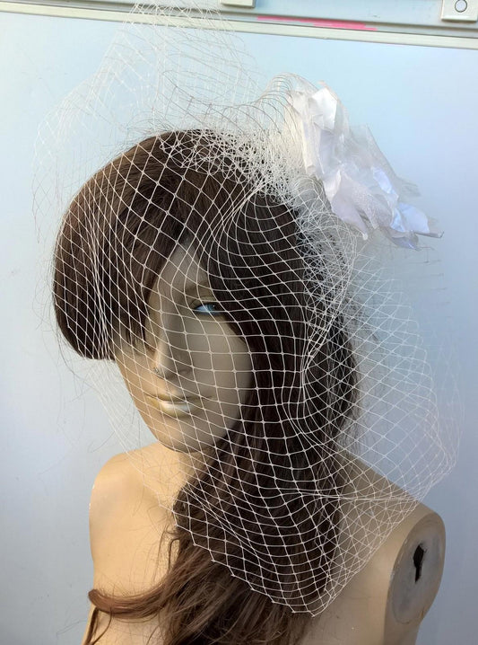 white satin flower black veiling fascinator hair clip ascot wedding bridal x