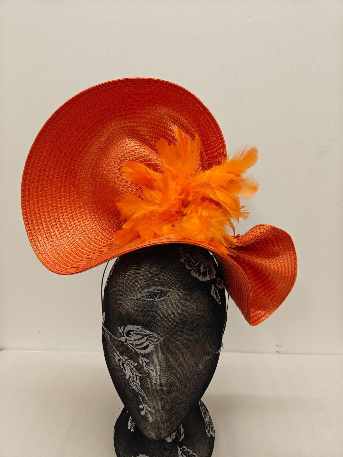 orange flower large straw fascinator millinery burlesque headband wedding hat