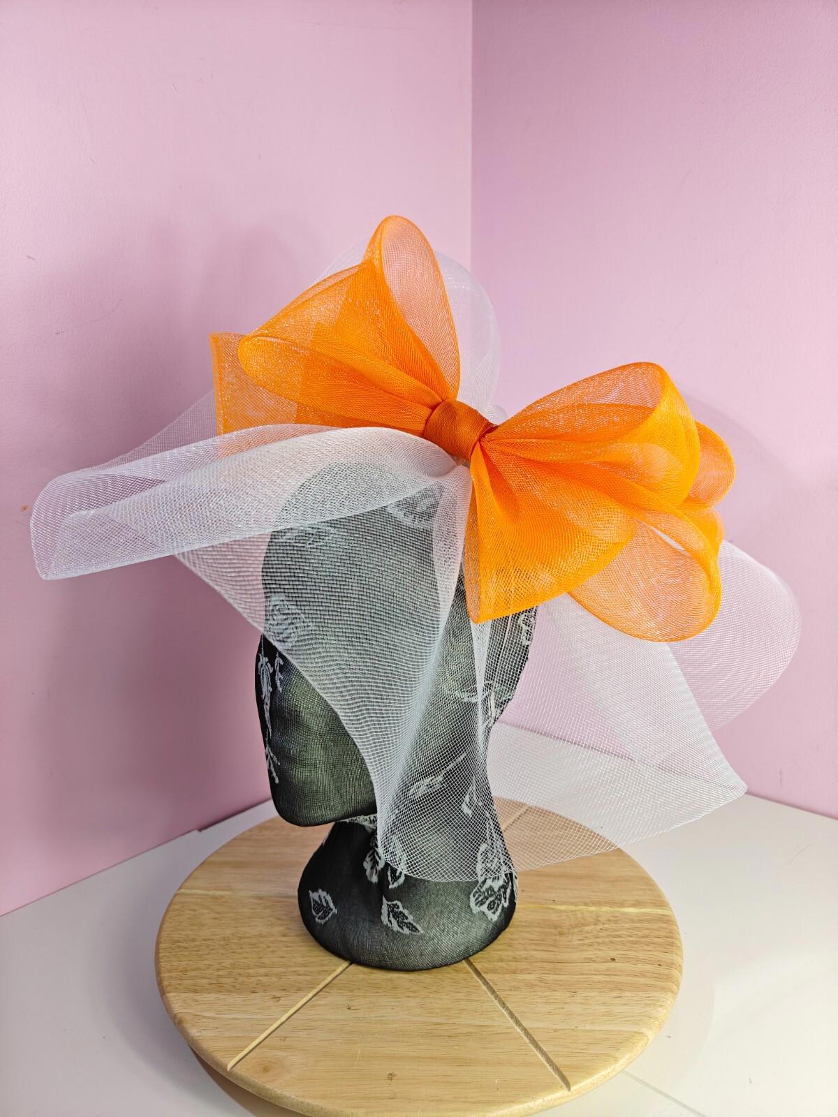 white orange fascinator millinery headband derby wedding hat ascot race