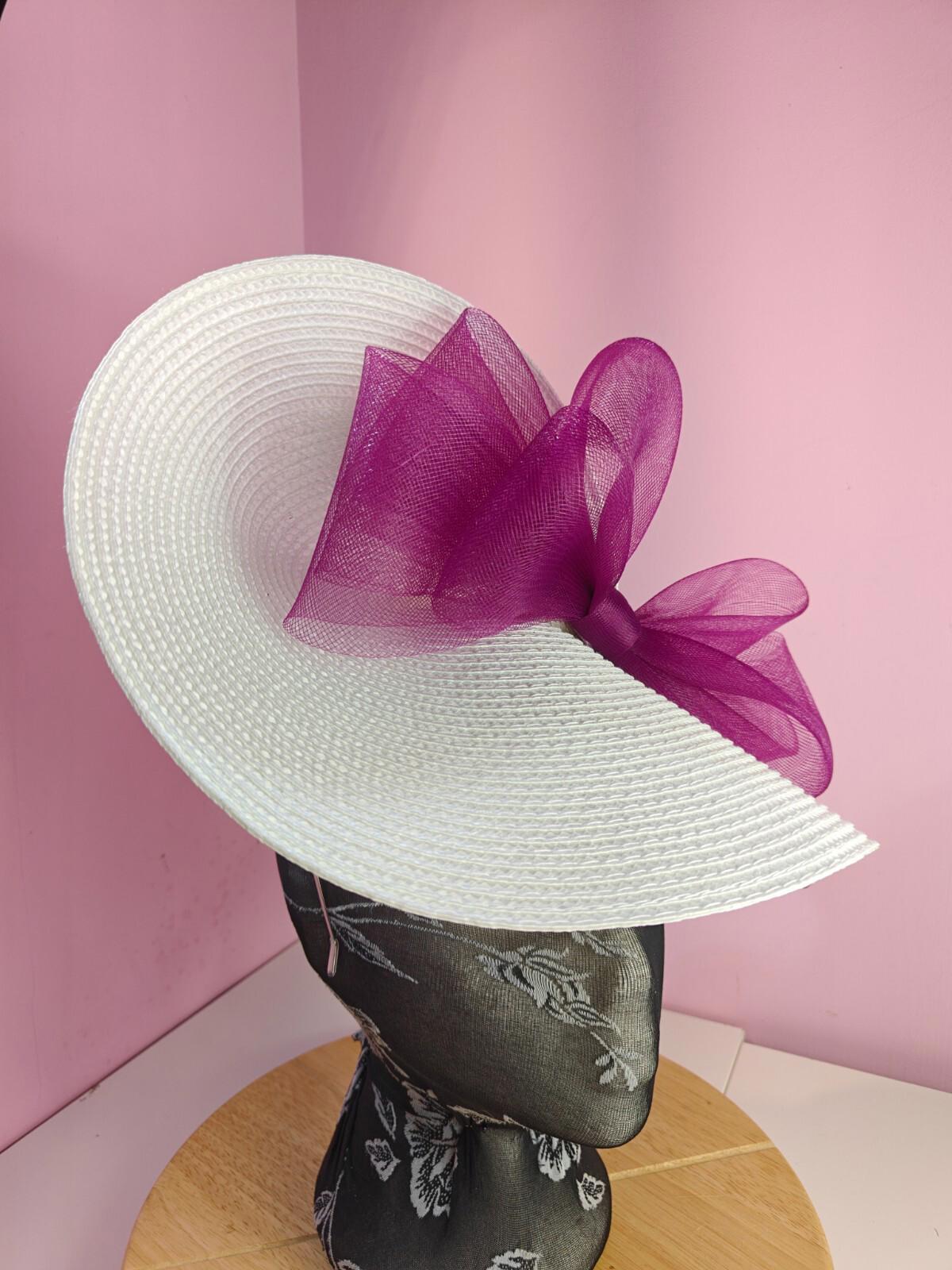 white plum pink large straw fascinator wedding hat Kentucky Derby Royal Ascot